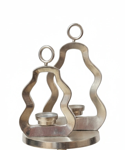 شمعدان آلومینیوم دکوراتیو مدل موج نقره‌ای