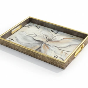 سینی-دکوراتیو-قاب-طلایی-طرح-گل-کرم-بزرگ