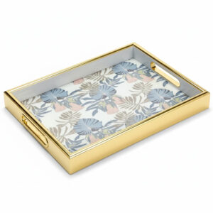 سینی-دکوراتیو-قاب-طلایی-طرح-گلبرگ-آبی