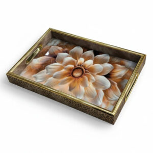 سینی-دکوراتیو-کوچک-قاب-طلایی-طرح-گل-مات