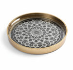 سینی-دکوراتیو-گرد-قاب-طلایی-طرح-هندسی-سیاه-و-سفید-200