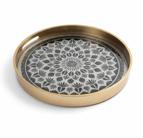 سینی-دکوراتیو-گرد-قاب-طلایی-طرح-هندسی-سیاه-و-سفید-200