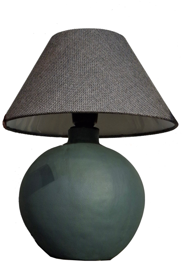 آباژور رومیزی کروی سبز با شید پارچه‌ای طوسی