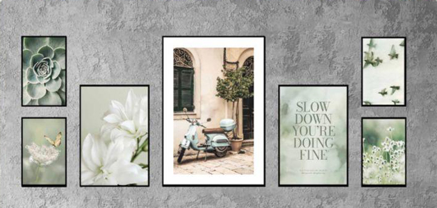 تابلو هفت‌ تکه مدرن طبیعت سبز و گل‌های سفید – کد 101