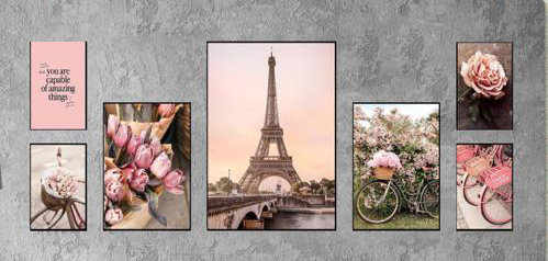 تابلو هفت‌ تکه مدرن پاریسی گل رز و برج ایفل – کد 117