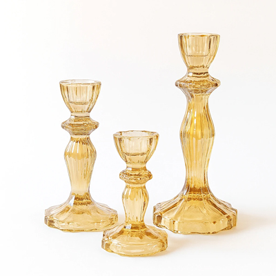 ست سه تیکه شمعدان شیشه ای با رنگبندی