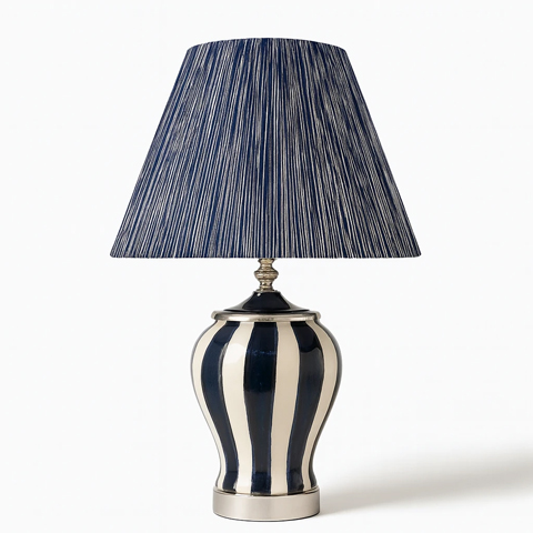 آباژور-رومیزی-راه‌راه-سرمه‌ای-سفید