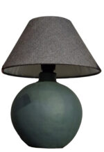 آباژور-رومیزی-کروی-سبز-با-شید-پارچه‌ای-طوسی