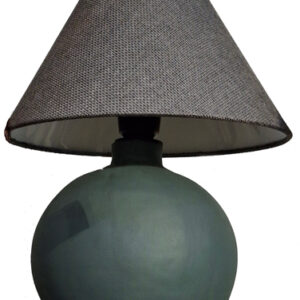 آباژور-رومیزی-کروی-سبز-با-شید-پارچه‌ای-طوسی