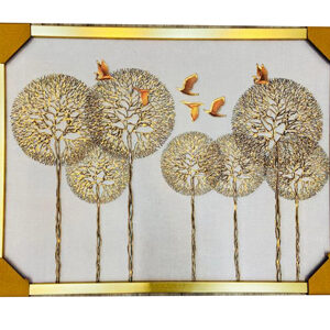 تابلو-تک-درخت-و-پرنده-طلایی