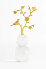 دکوری-گوی-شیشه-ای-صیقلی-و-شاخه-پرندگان-طلایی