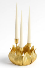 شمعدان-سه-شاخه-فلزی-طرح-برگ-طلایی