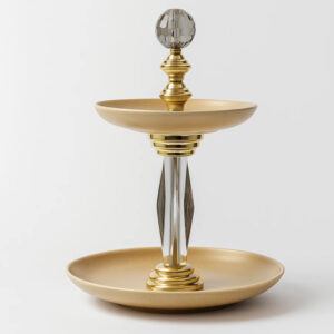 شیرینی-خوری-دوطبقه-طلایی-با-پایه-کریستالی