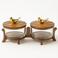 ظرف-پذیرایی-دو-خانه-شیشه‌ای-پایه‌دار-با-درب-چوبی-طرح-گنجشک-200