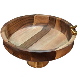 میوه-خوری-پایه-فلزی-طلایی-و-بدنه-چوبی-روشن-طرح-گنجشک