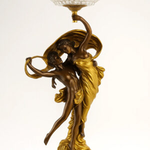 میوه‌خوری-کریستال-با-پایه-مجسمه‌ی-برنزی-طلایی