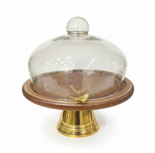 کیک-خوری-پایه-فلزی-طلایی-و-بدنه-چوبی-و-درب-شیشه-ای-طرح-گنجشک-بزرگ-(1)