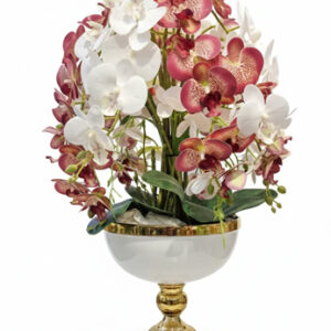 گلدان-پایه‌دار-جامی-طلایی-و-سفید