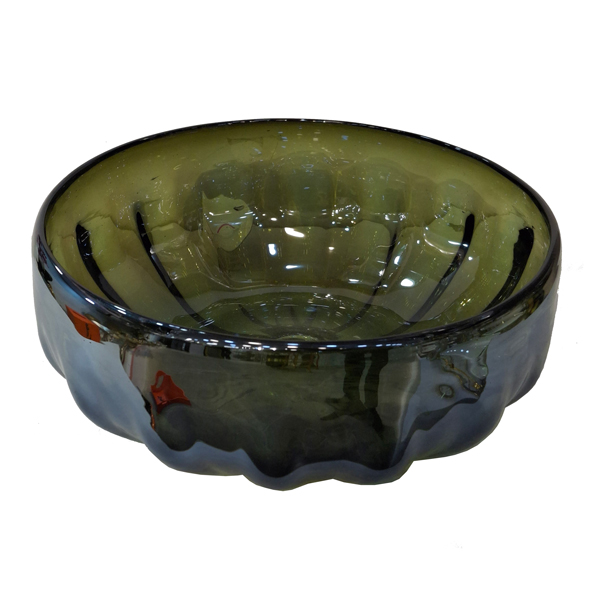 ظرف پذیرایی میوه خوری بزرگ شیشه‌ای سبز طرح ارگانیک 