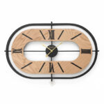 ساعت-دیواری-بیضی-طرح-چوب-با-فریم-مشکی