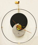 ساعت-دیواری-لاکوی-مدرن-مشکی-نارنجی-قطر-۷۰-