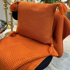 ست-شال-مبل-و-کوسن-بافت-ساده-نارنجی-آجری