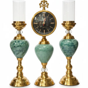 ست-شمعدان-و-ساعت-رومیزی-رویال-نوآر-سبز-طلایی-2