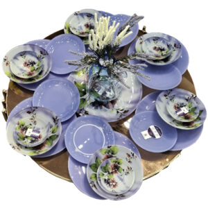 سرویس-غذاخوری-شیشه‌ای-یاسی-طرح-گل-۶-نفره