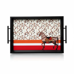 سینی-دکوراتیو-قاب-مشکی-اسب-طوسی-سفید