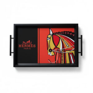 سینی-دکوراتیو-قاب-مشکی-اسب-هرمس-مشکی-نارنجی