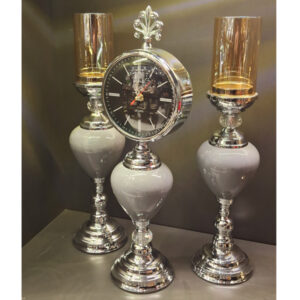 ست-شمعدان-و-ساعت-رومیزی-طوسی-نقره-ای-قطر-۵۰-