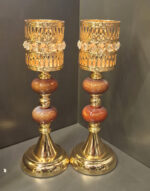 شمعدان-دکوری-پایه‌دار-طلایی-با-جزئیات-چوبی-2