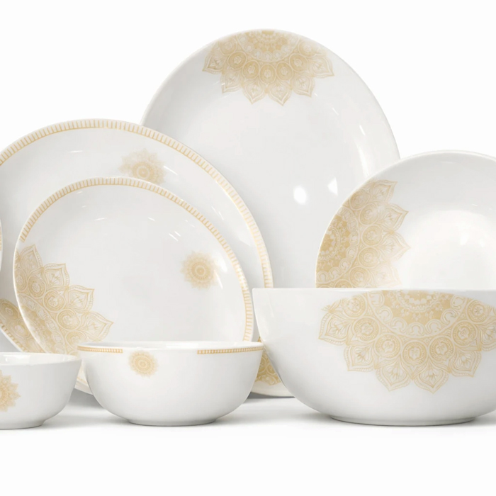 سرویس غذاخوری ۶ نفره آرکوپال لومینارک ۲۶ پارچه طرح سنتی طلایی آنتی‌شوک کد 255