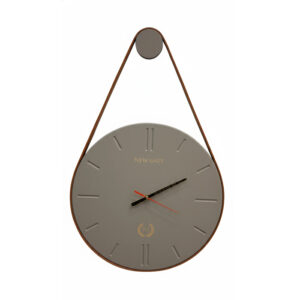 ساعت-دیواری-نیو-گیت-طوسی-قطر-45-با-بند-چرمی-قهوه-ای-