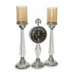 ست-ساعت-رومیزی-سیکو-و-شمعدان-کریستالی-نقره-ای