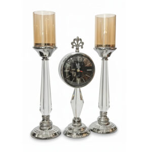 ست-ساعت-رومیزی-سیکو-و-شمعدان-کریستالی-نقره-ای