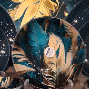 سرویس-غذاخوری-۶-نفره-دِم‌دستی-رنگی-طرح-پر-سبز-یشمی-و-طلایی-25-پارچه-2