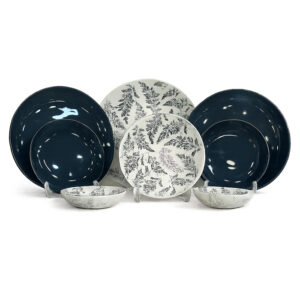 سرویس-غذاخوری-۶-نفره-دِم‌دستی-۲۵-پارچه-آنتی‌شوک-طرح-برگ-سرمه-ای