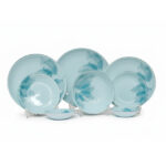 سرویس غذاخوری ۶ نفره دِم‌دستی ۲۵ پارچه طرح برگ سبز آبی کد 202