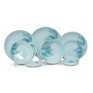 سرویس غذاخوری ۶ نفره دِم‌دستی ۲۵ پارچه طرح برگ سبز آبی کد 202