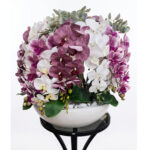گل-مصنوعی-ارکیده-در-گلدان-دایره-سفید-بزرگ-1