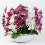 گل-مصنوعی-ارکیده-در-گلدان-دایره-سفید-بزرگ-2