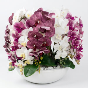 گل-مصنوعی-ارکیده-در-گلدان-دایره-سفید-بزرگ-2