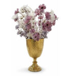 گلدان-دکوری-پایه‌دار-استیل-طرح-پولکی-طلایی-روشن