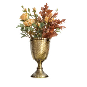 گلدان-دکوری-پایه‌دار-استیل-طلایی-طرح-پولکی