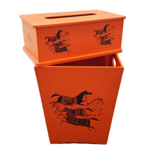 ست-جعبه-دستمال-و-سطل-زباله-نارنجی-دکوری-طرح-اسب-هرمس