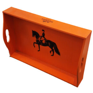 سینی-دکوری-نارنجی-طرح-هرمس-مدل-اسب‌سوار