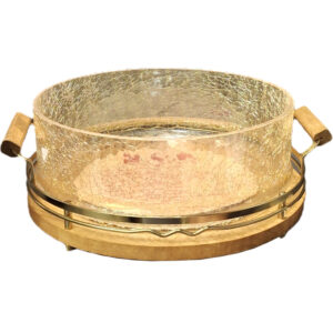 ظرف-پذیرایی-سالاد-خوری-شیشه‌-ترک-با-پایه-چوبی-و-حاشیه-طلایی