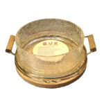 ظرف پذیرایی سالاد خوری BUK شیشه‌ ترک با پایه چوبی و حاشیه طلایی متوسط .N