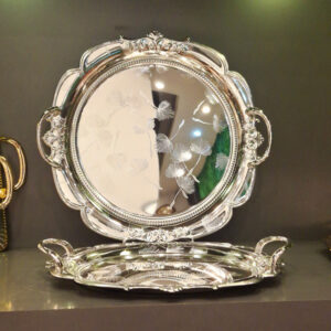 سینی-گرد-استیل-دسته-دار-طرح-برگ